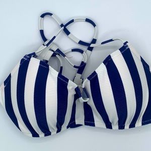 Navy & white striped bikini top only swimsuit Shade and Shore women’s size 34B